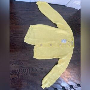 BY EGREIS Yellow Sweater with Pearl buttons. Size Medium. Brand new with tags.